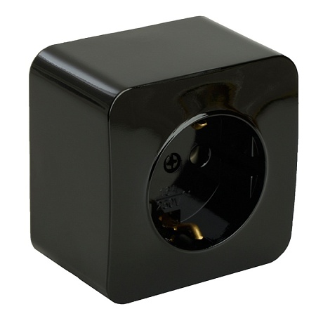 Розетка 1-местная с/з открытой установки, STEKKER, 250В, 16А, IP20, серия София, черный, MST16-11-02 - фото