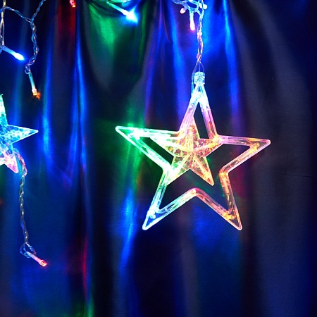 Светодиодная гирлянда Feron CL29 бахрома Звезды  3м  + 3м 230V мультиколор, статичная, c питанием от сети, прозрачный шнур - фото