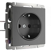 Розетка с заземлением и шторками графит рифленый WL04-SKGS-01-IP44