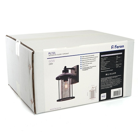 Светильник садово-парковый Feron PL721 на стену вниз  60W E27 230V, черный - фото