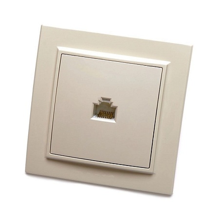 Розетка компьютерная 1-местная, STEKKER, PST00-9007-02, RJ-45, серия Эрна, слоновая кость - фото