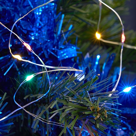 Светодиодная гирлянда Feron CL53  2м + 1м мультиколор,статичная, с питанием от батареек, прозрачный шнур - фото