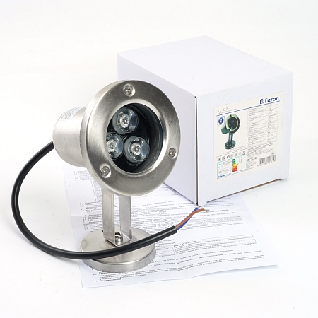 Светодиодный прожектор подводный Feron LL-822, 3W, AC/DC24V, низковольтный, 2700K, металлик, 80*80*130mm, IP68 - фото