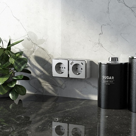 Розетка с заземлением, шторками и USB тип A+C Gallant серебряный W5071706 - фото