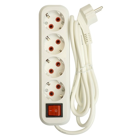 Удлинитель четырехместный с/з  с выключ. STEKKER HM07-41-02 3x1мм2, 2м, серия Home (У16А-003), белый - фото