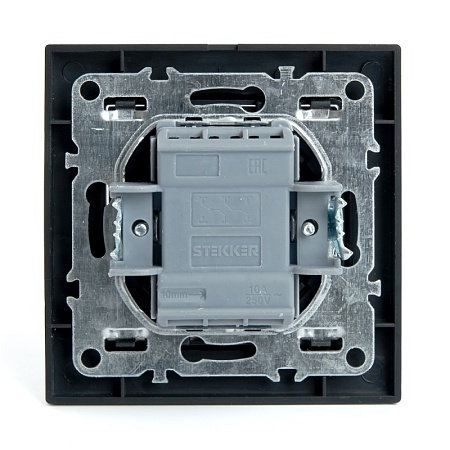 Переключатель 2-клавишный STEKKER  PSW10-9008-03, 250В, 10А, серия Эрна, черный - фото