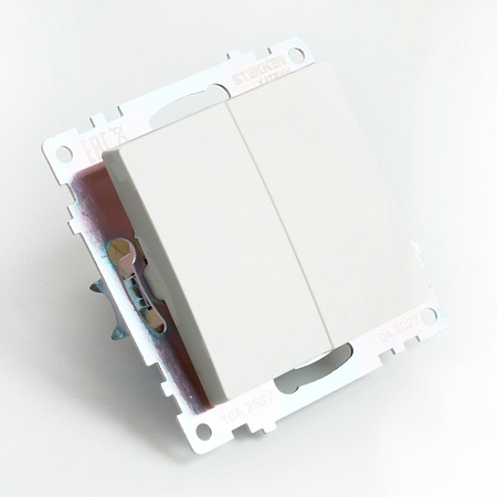 Переключатель 2-клавишный (механизм), STEKKER GLS10-7107-01 , 250V, 10А, серия Катрин, белый - фото