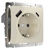 Розетка с заземлением, шторками и USB тип A+C слоновая кость W1171703