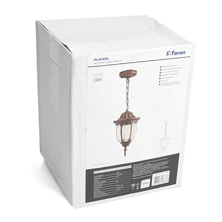 Светильник садово-парковый Feron PL6305 шестигранный на цепочке 60W E27 230V, черное золото - фото