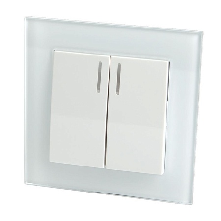 Выключатель 2-клавишный c индикатором, STEKKER, GLS10-7002-01, 250В, 10А, серия Катрин, белый - фото