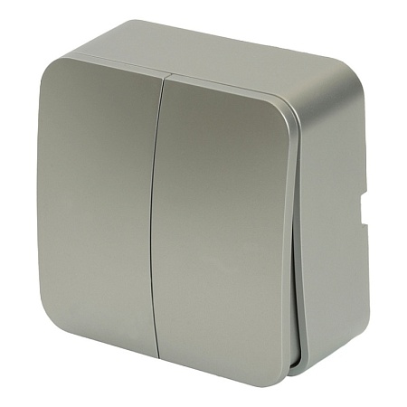 Выключатель открытой установки 2-клавишный, STEKKER, 250В, 10А, IP20, серия София, серебро, MSW10-20-03 - фото