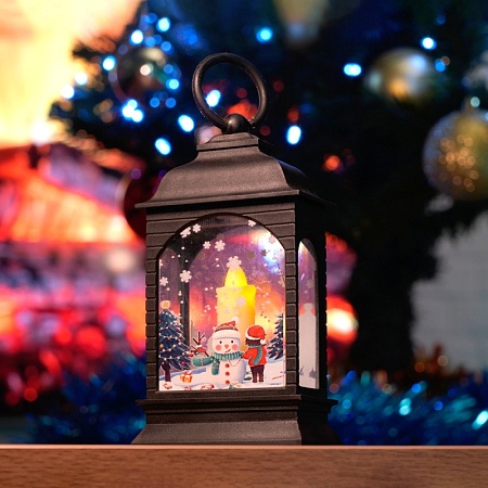 Световая фигура Свеча "Снеговик" 1LED (батарейки в компл), 12,5см, черный, LT128 - фото