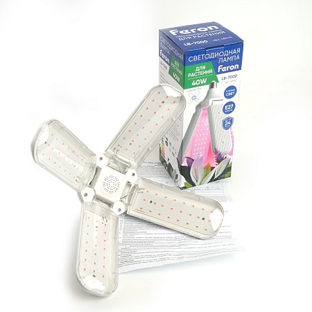 Лампа светодиодная 4-х лепестковая Feron LB-7000 E27 40W 175-265V красно-синий спектр - фото