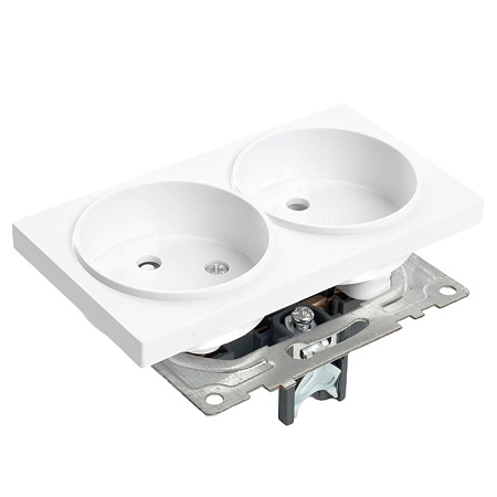 Розетка 2-местная б/з (механизм), STEKKER GLS10-7113-01, 250V, 10А с защитной шторкой, серия Катрин, белый - фото