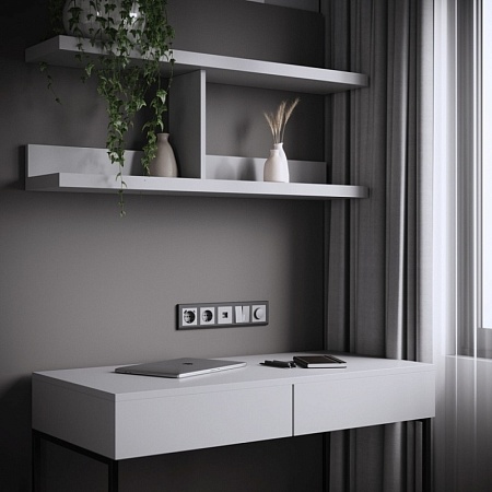 Розетка с заземлением, шторками и USB тип A+C  (серебряный матовый) W1171765 - фото