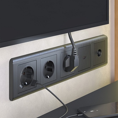 Розетка с заземлением и шторками графит рифленый WL04-SKGS-01-IP44 - фото