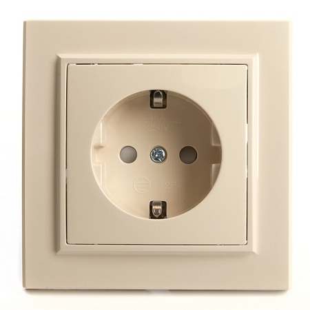 Розетка 1-местная с/з, STEKKER, PST16-9010-02, 250В, 16А с защитной шторкой, серия Эрна, слоновая кость - фото