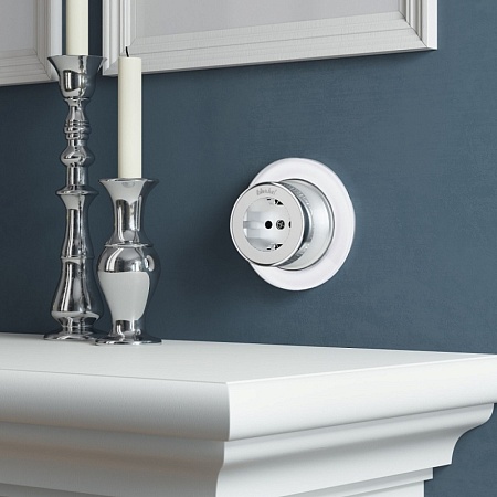 Розетка с заземлением Vintage серебро матовый/хром W5871054 - фото