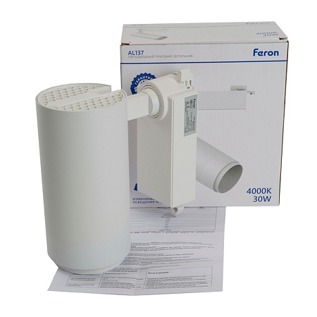 Светодиодный светильник Feron AL137 трековый однофазный на шинопровод 30W 4000K белый, изменяемый угол освещения 15-60град - фото