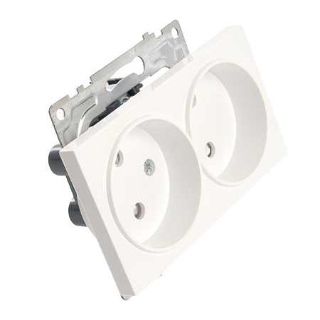 Розетка 2-местная б/з (механизм), STEKKER GLS10-7113-01, 250V, 10А с защитной шторкой, серия Катрин, белый - фото