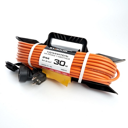 Удлинитель-шнур на рамке 1-местный с/з Stekker, HM05-01-30 (US1), 3*1,5мм2, 30м, 220В, 16А, Home, оранжевый - фото