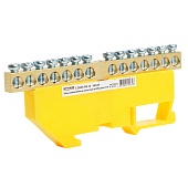 Шина"PE" на изоляторе STEKKER 6*9 на DIN-рейку 14 выводов, желтый, LD555-69-14