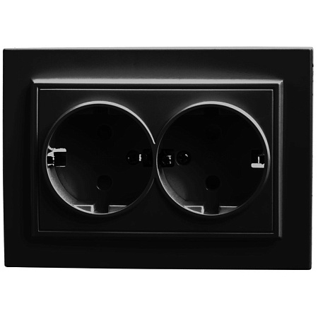 Розетка 2-местная c/з STEKKER, PST16-9011-03, с защитной шторкой, 250В, 16А, серия Эрна, черный - фото