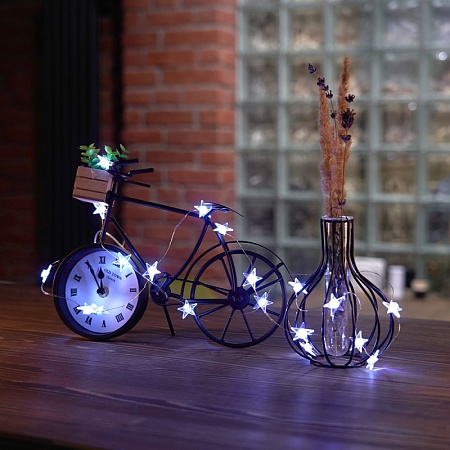 Светодиодная гирлянда Feron CL589 линейная Звездочки на проволоке, 5000К, с питанием от батареек, прозрачный шнур 2.3м - фото