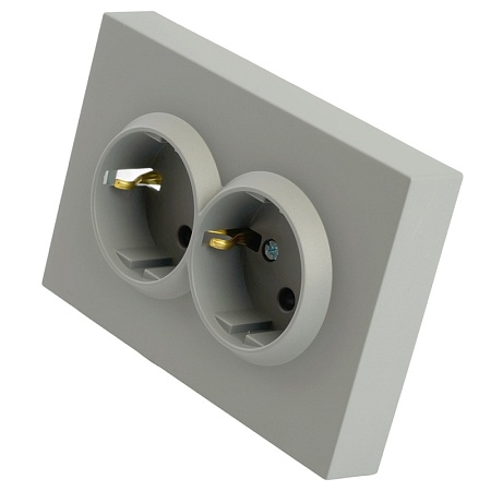 Розетка 2-местная с защитной шторкой, STEKKER, с/з, 250В, 16А, серия Эмили, RST16-5114-10, платиново-серый, soft touch - фото