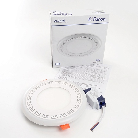 Светодиодный светильник Feron AL2440 встраиваемый 9W 4000K с синей подсветкой, белый - фото