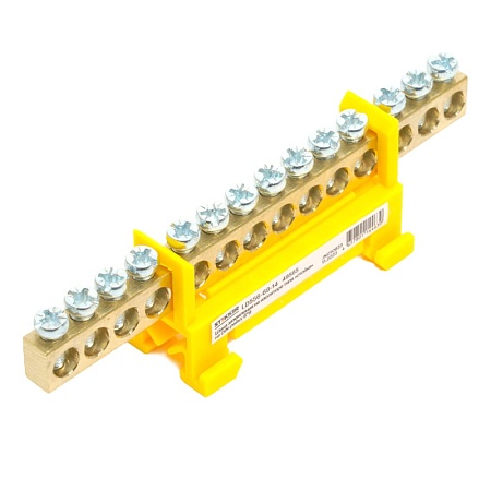 Шина "PE" на изоляторе STEKKER 6*9 тип "стойка" на DIN-рейку 14 выводов, желтый, LD556-69-14 - фото