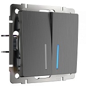 Выключатель двухклавишный с подсветкой графит рифленый WL04-SW-2G-LED