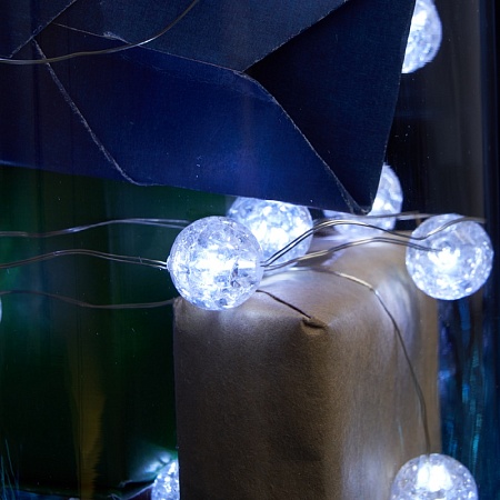 Светодиодная гирлянда Feron CL565 линейная Лед шарики, статичная 3м + 0.3м 5000K с питанием от батареек, прозрачный шнур - фото