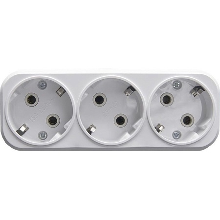 Разветвитель сетевой 3-местный с/з STEKKER ADP16-23-20, 250V, 16A, ABS пластик, белый - фото