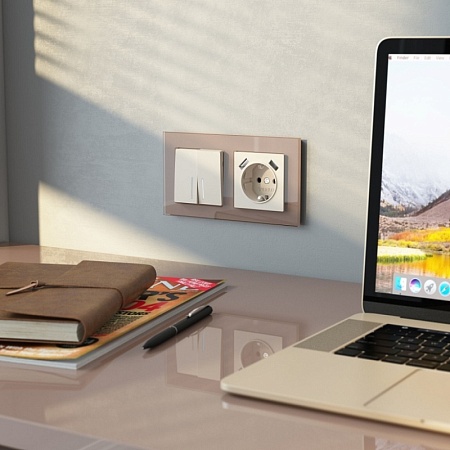 Розетка с заземлением, шторками и USBх2 (айвори матовый) W1171562 - фото