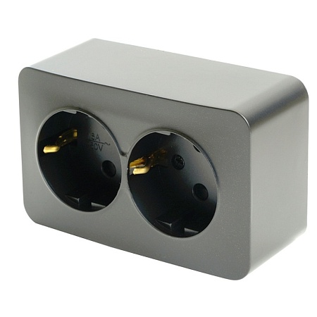 Розетка 2-местная с/з открытой установки, STEKKER, 250В, 16А, IP20, серия София,черный матовый, MST16-12-05 - фото