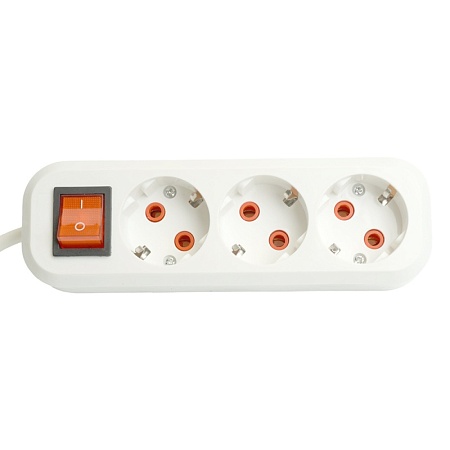 Удлинитель трехместный с/з  с выключ. STEKKER HM07-31-10 3x1мм2, 10м, серия Home (У16А-002), белый - фото