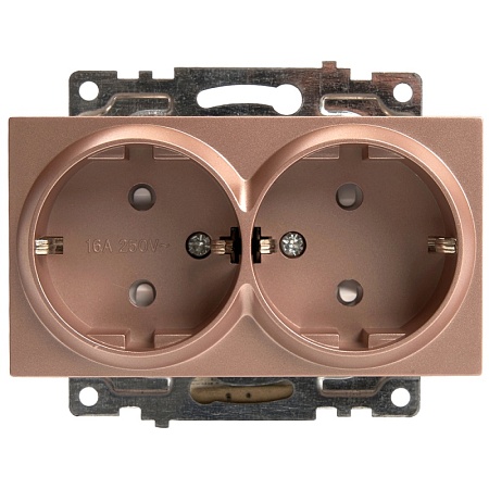 Розетка 2-местная с/з (механизм), STEKKER GLS16-7114-02, 250В, 16А с защитной шторкой, серия Катрин, шампань - фото