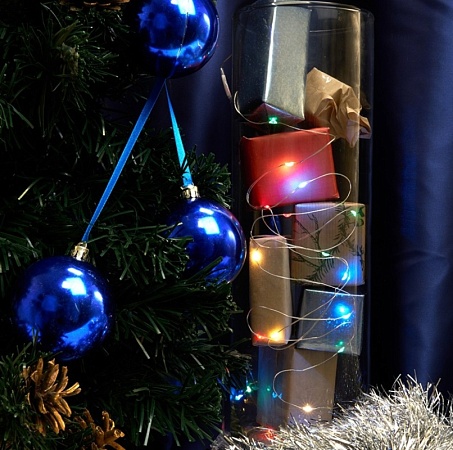 Светодиодная гирлянда Feron CL588 линейная Роса, мультиколор, 2м, с питанием от батареек, прозрачный шнур - фото