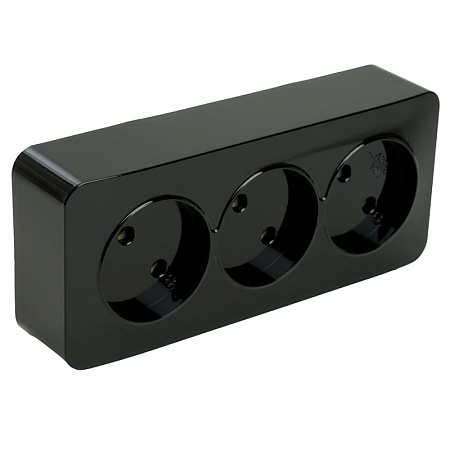 Розетка 3-местная б/з открытой установки, STEKKER, 250В, 10А, IP20, серия София, черный, MST10-13-02 - фото