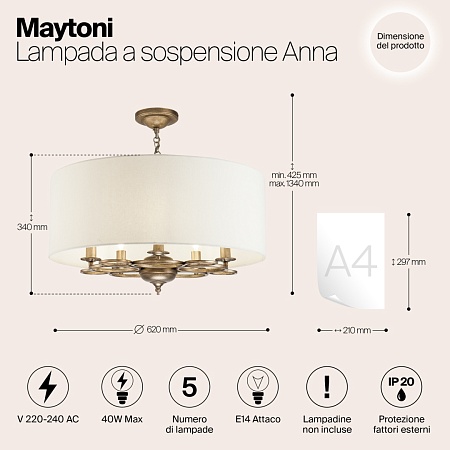 Подвесной светильник Maytoni Anna H007PL-05G - фото