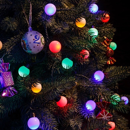 Светодиодная гирлянда Feron CL555 линейная "шарики", статичная, мультиколор, 2м + 0.5м с питанием от батареек, прозрачный шнур - фото