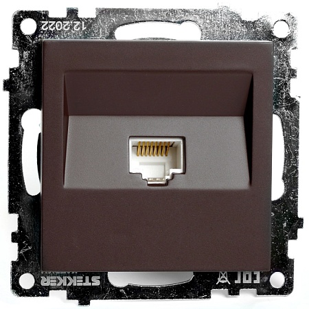 Розетка компьютерная 1-местная RJ-45 (механизм), STEKKER GLS00-7107-04, серия Катрин, шоколад - фото
