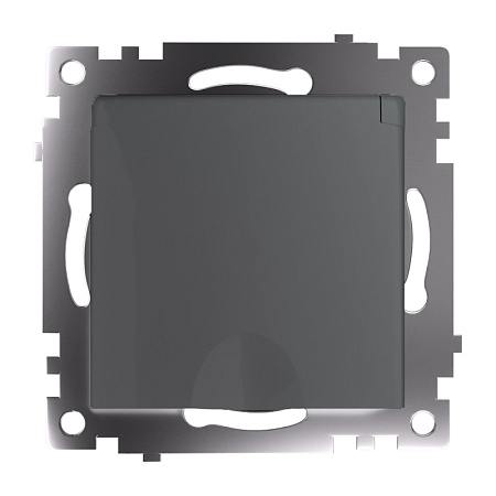Розетка 1-местная с/з с крышкой (механизм), STEKKER GLS16-7112-04, 250В, 16А с защитной шторкой, серия Катрин, графит - фото