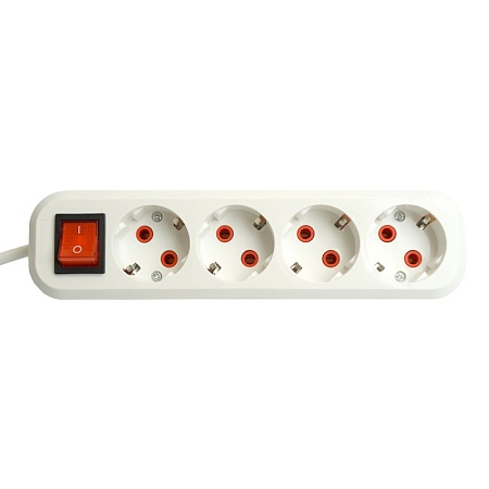 Удлинитель четырехместный с/з  с выключ. STEKKER HM07-41-02 3x1мм2, 2м, серия Home (У16А-003), белый - фото