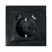 Розетка 1-местная с/з STEKKER, PST16-9016-03, 250В, 16А с USB+ type C, серия Эрна, черный