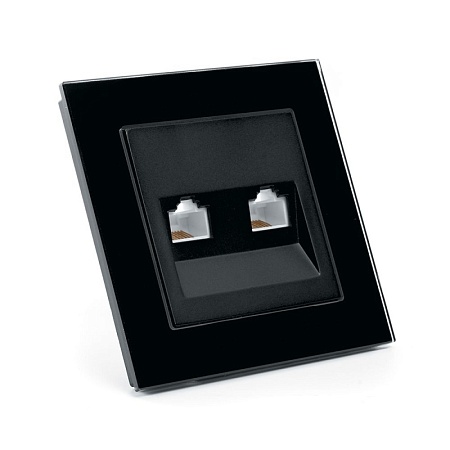 Розетка компьютерная 2-местная RJ-45 ,STEKKER ,GLS00-7006-05, серия Катрин, черный - фото