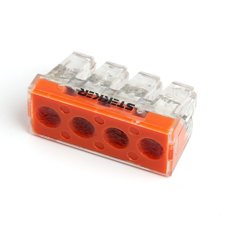 Клемма монтажная 4-проводная STEKKER  для 1-жильного проводника (с пастой), LD773-174-1 - фото