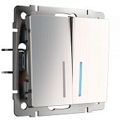 Выключатель двухклавишный с подсветкой глянцевый никель WL02-SW-2G-LED