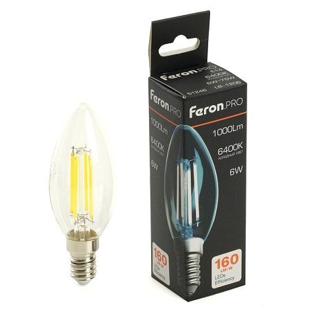 Лампа светодиодная Feron.PRO LB-1206 Свеча E14 6W 1000LM 175-265V 6400K - фото